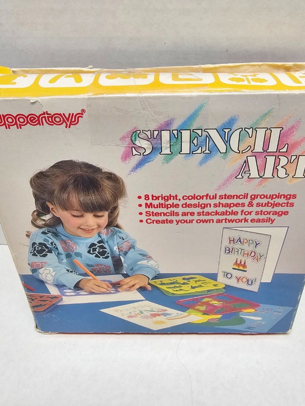 Vintage 1987 80s Set 8 Tupperware Toy Art Stencils Set Numbers Letters Animals +